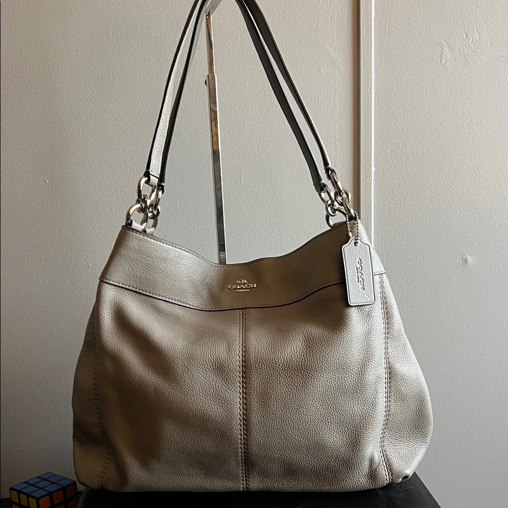 Coach Light Gray Leather Shoulder Bag